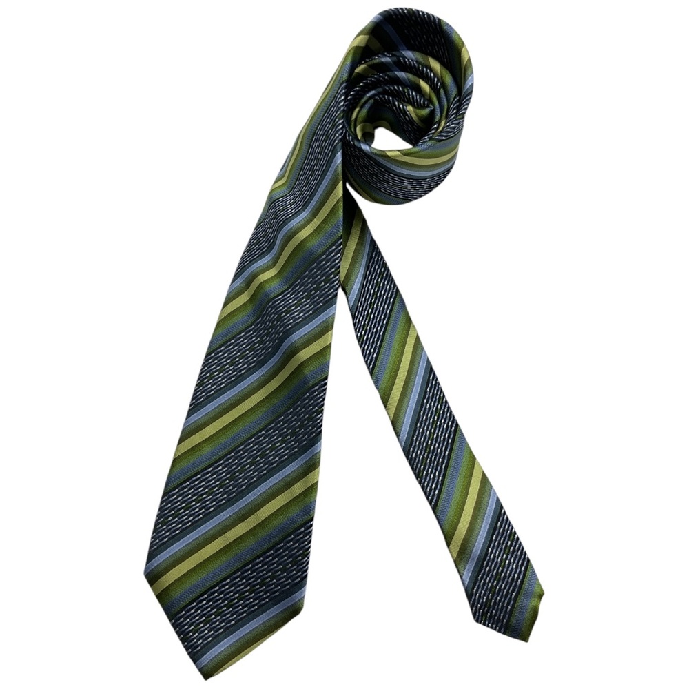 SERICA Blue/Green Striped Silk DESIGNER Tie HANDMADE ITALY